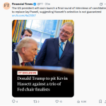 ترامپ در آستانه انتخاب رئیس جدید فدرال رزرو؛ کوین هَسِت پیشتاز رقابت